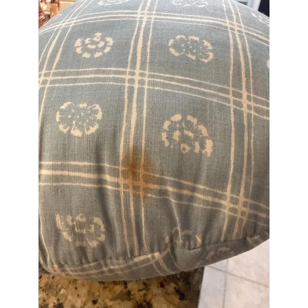 Blue Plaid Floral Cat Shaped Decorative Accent Pillow Embroidered Face 12x9